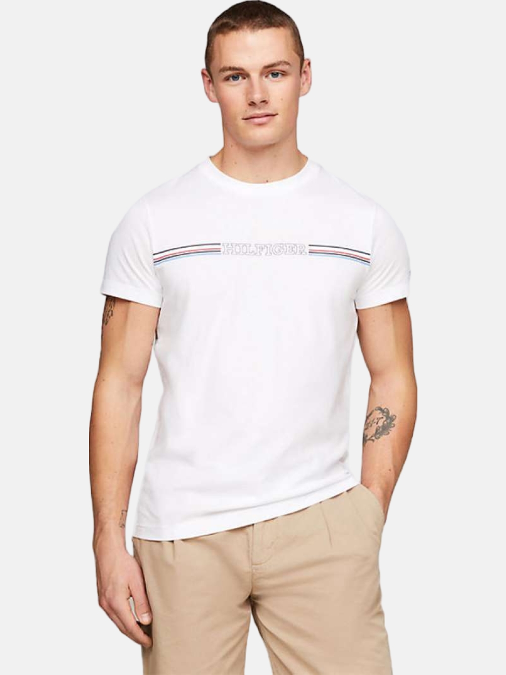 TSHIRT TOMMY HILFIGER STRIPE CHEST WHITE