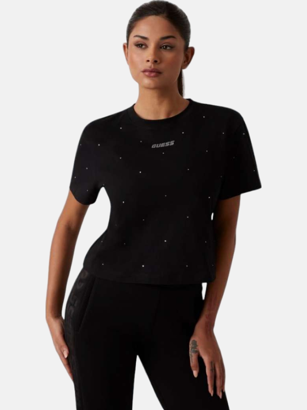 T-SHIRT GUESS PRIMULA RHINESTONES BOXY JBLK