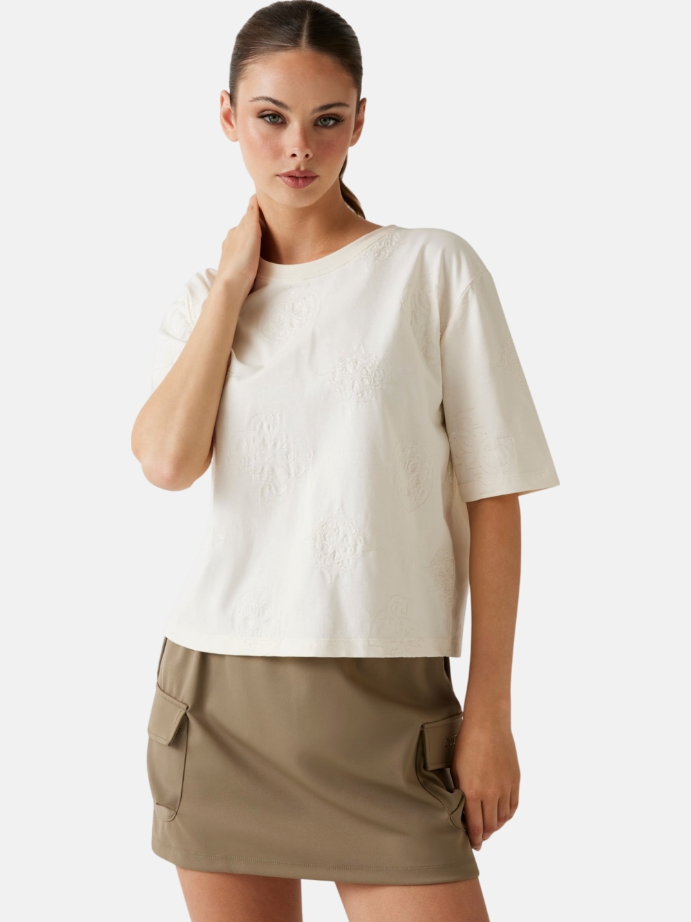 TSHIRT GUESS PEONY AOP EMBROIDERY BOXY
