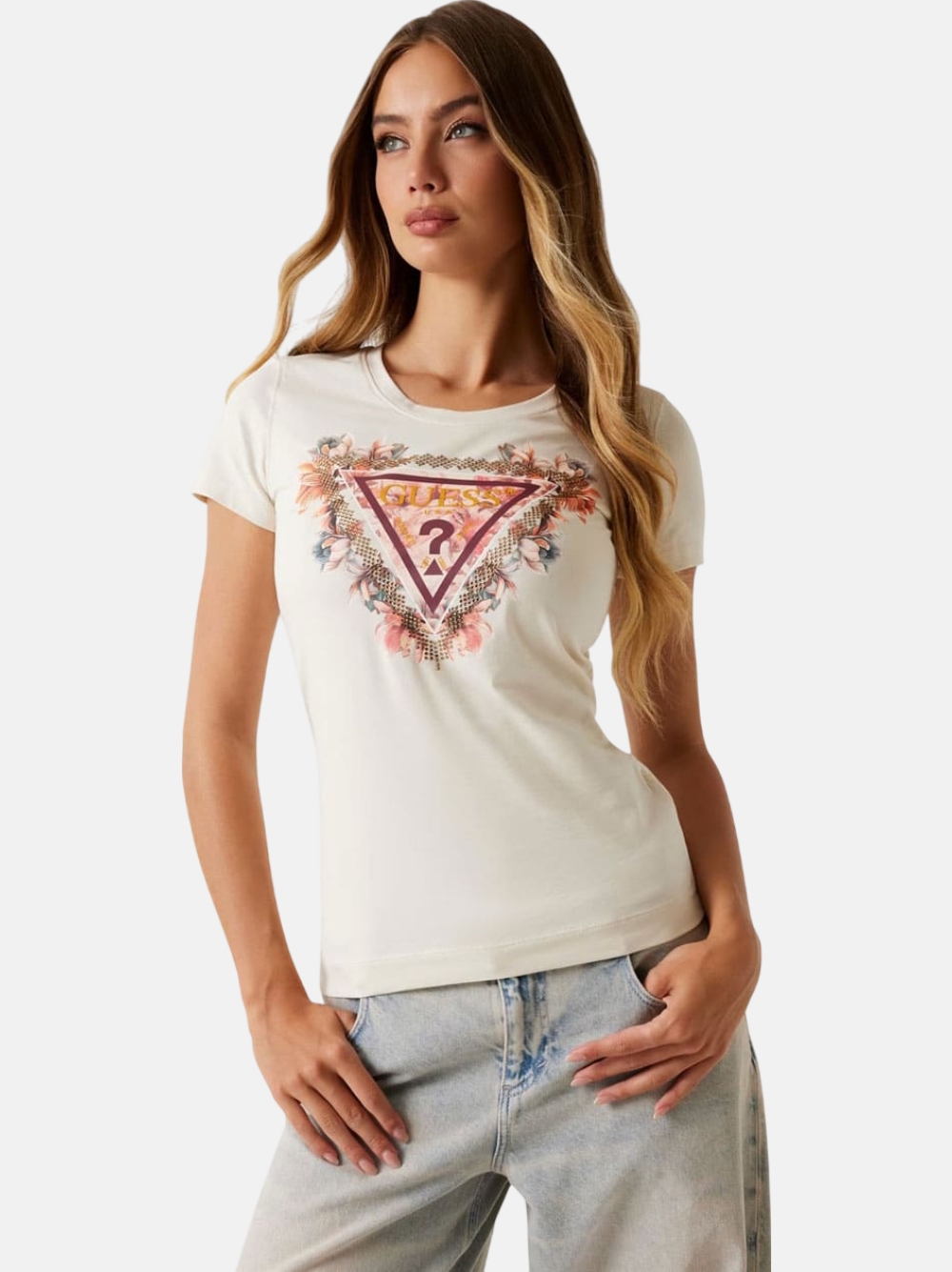 TSHIRT GUESS SS TRIANGLE FLOWERS